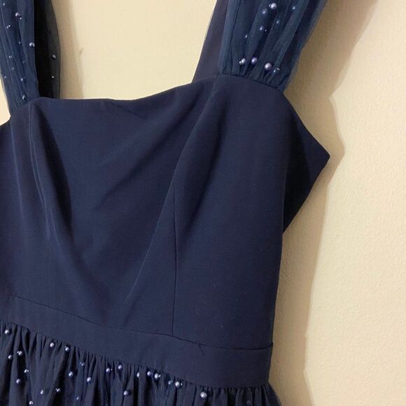 Gal Meets Glam Delores Navy Blue Pearled Tulle Skirt Dress NWT Womens 2 - Picture 4 of 8